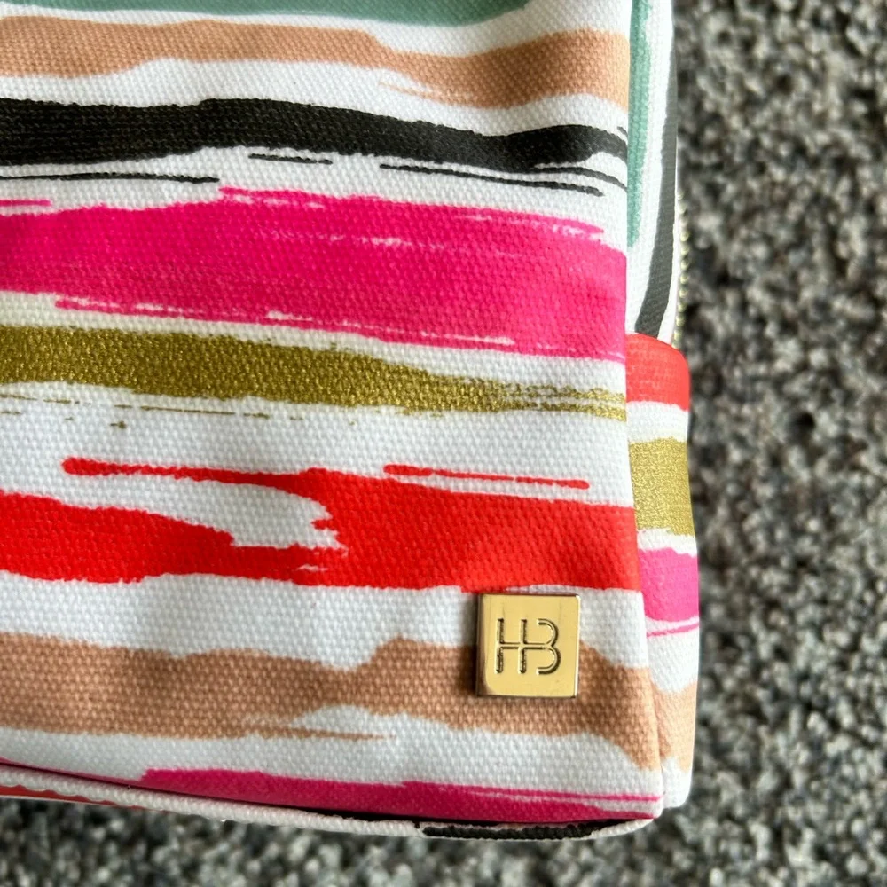 Striped Multicolor Cosmetic Pouch - Pink,‎ Red & Teal